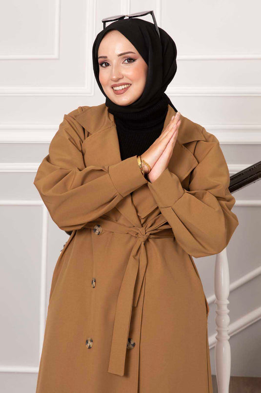 Trench imperméable à manches ballon Tan