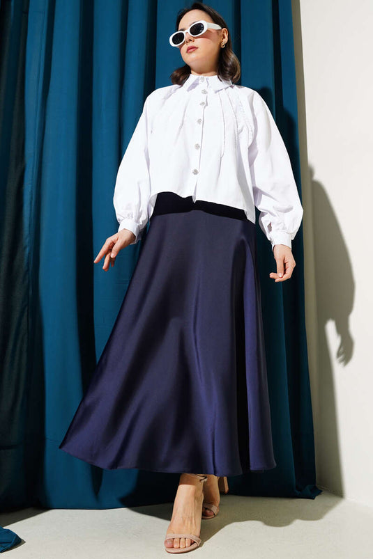 Balloon Sleeve Stone Button Short Shirt White