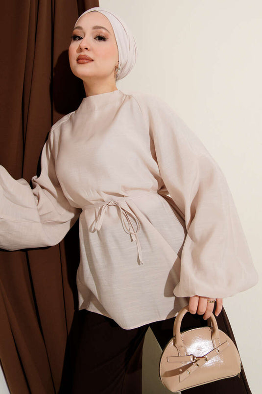 Balloon Sleeve Tencel Tunic Beige