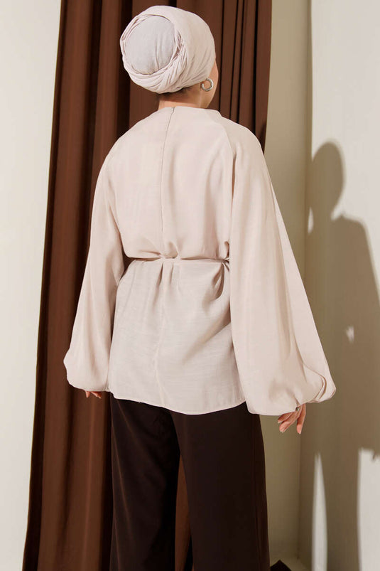 Balloon Sleeve Tencel Tunic Beige