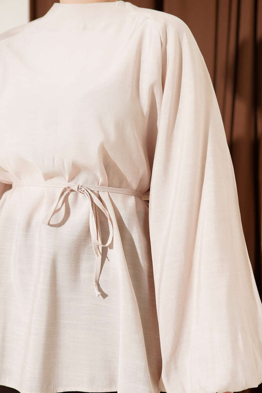 Balloon Sleeve Tencel Tunic Beige