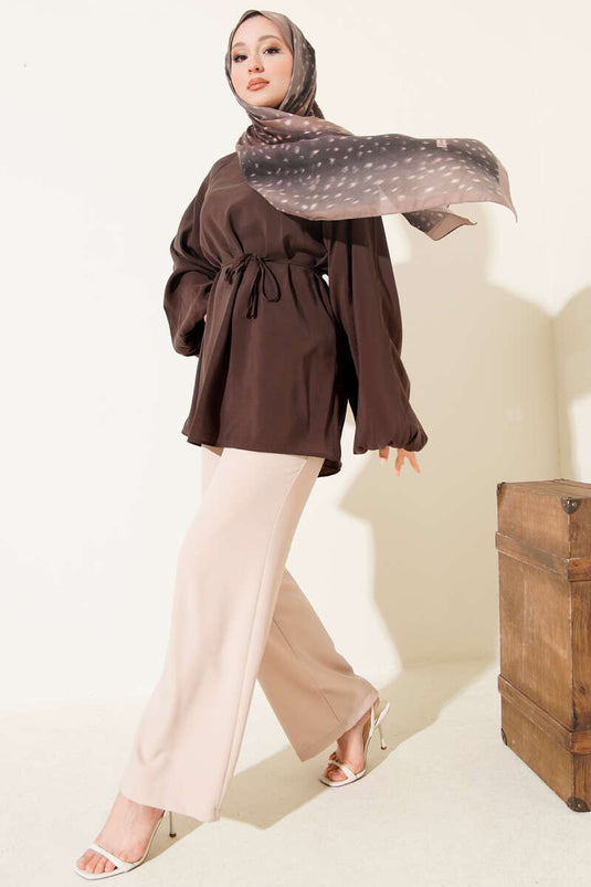 Balloon Sleeve Tencel Tunic Coffee