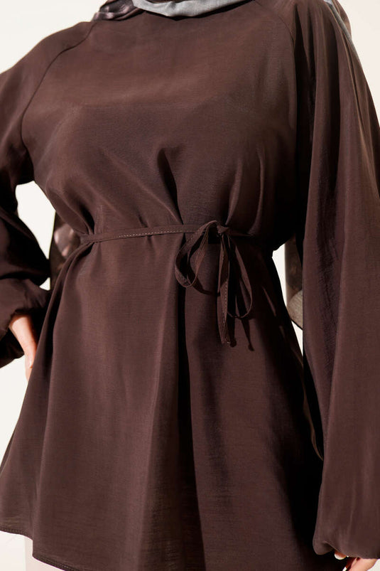 Balloon Sleeve Tencel Tunic Coffee
