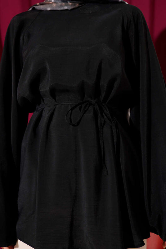 Balloon Sleeve Tencel Tunic Black
