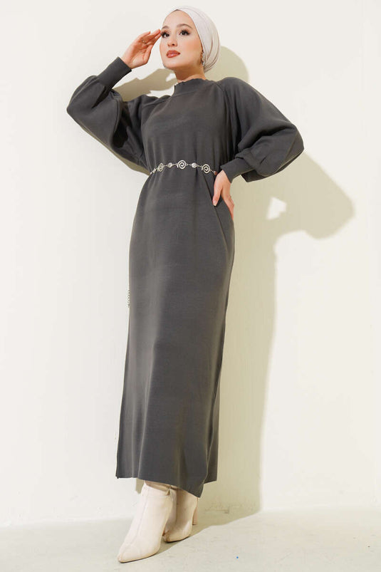 Robe En Tricot À Manches Ballon Anthracite