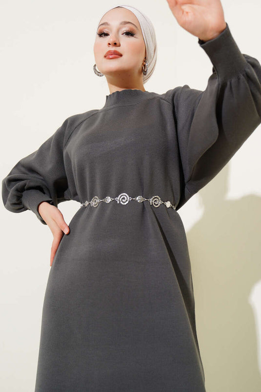Robe En Tricot À Manches Ballon Anthracite