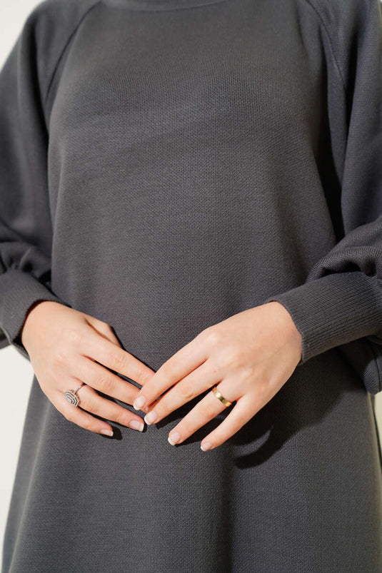 Robe en maille à manches ballon anthracite