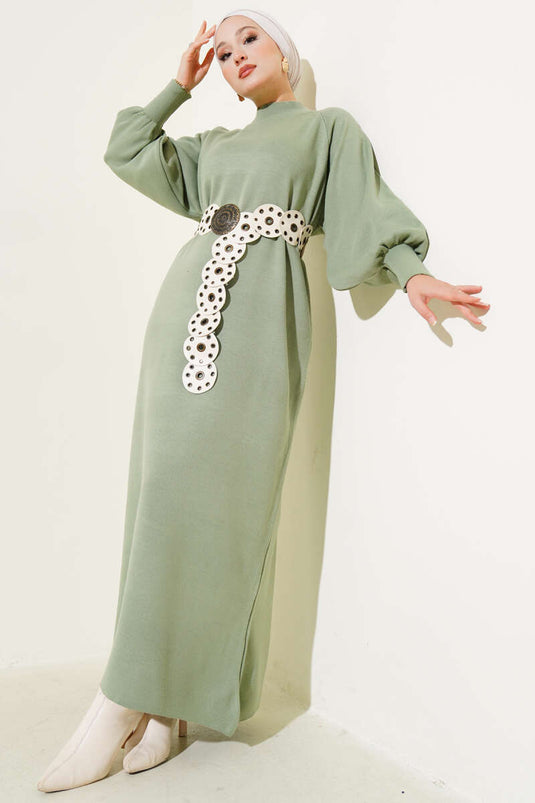 Robe en maille à manches ballon vert amande