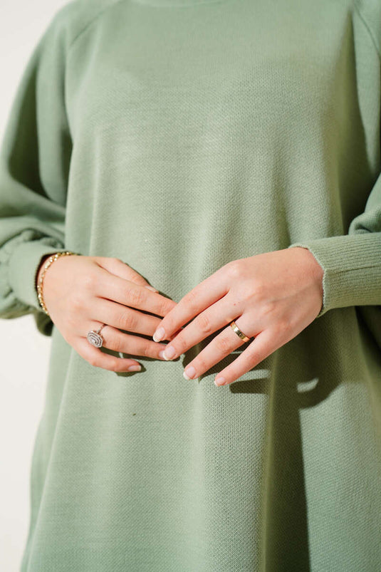 Robe en maille à manches ballon vert amande