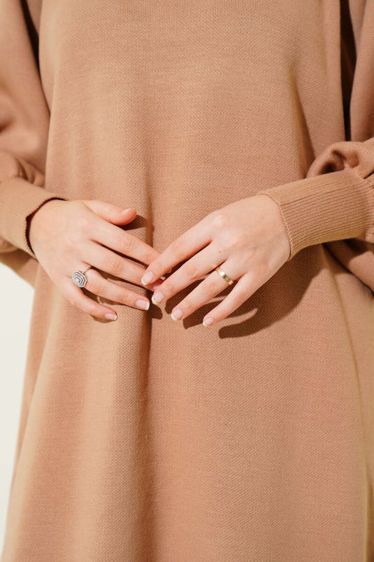 Robe en maille à manches ballon Camel