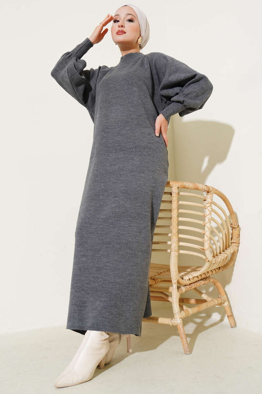 Robe En Maille À Manches Longues Gris Fumé