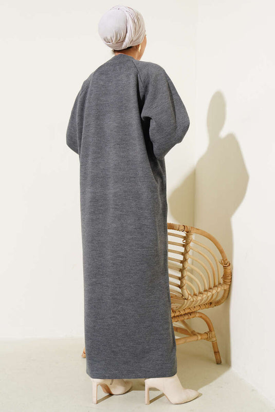 Robe En Maille À Manches Longues Gris Fumé