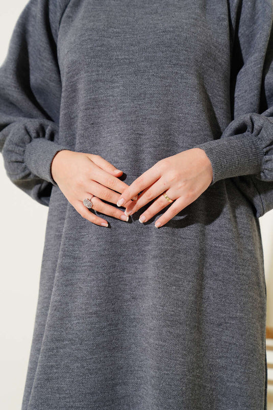 Robe En Maille À Manches Longues Gris Fumé
