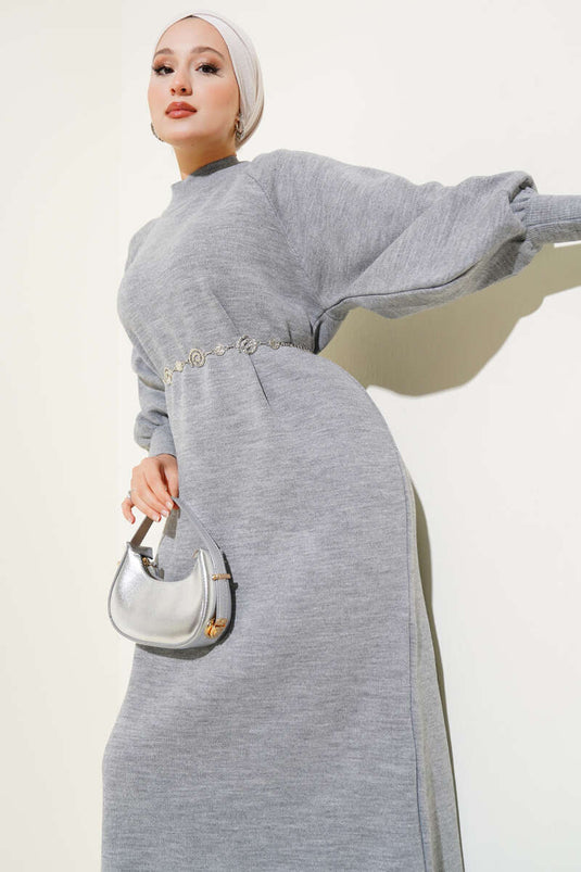 Robe en tricot à manches ballon grise