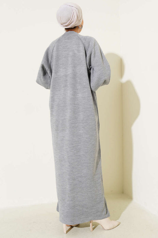 Robe en tricot à manches ballon grise