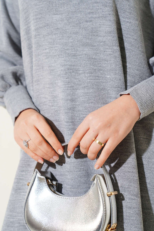 Robe en tricot à manches ballon grise