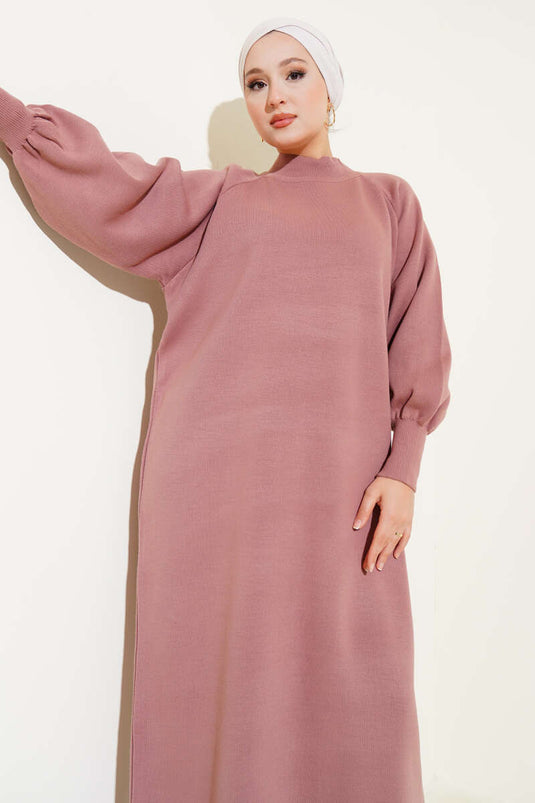 Robe En Tricot À Manches Ballon Rose Taupe