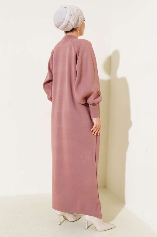Robe En Tricot À Manches Ballon Rose Taupe