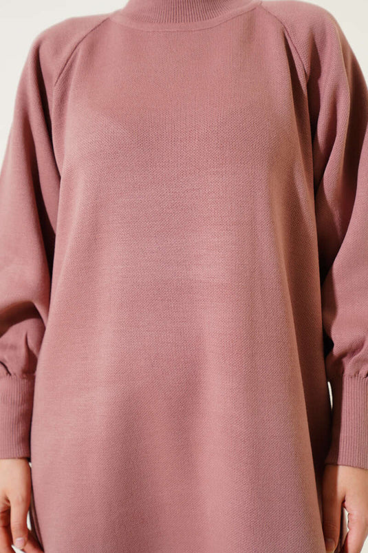 Robe En Tricot À Manches Ballon Rose Taupe