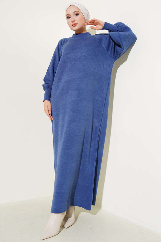 Robe en tricot à manches ballon indigo