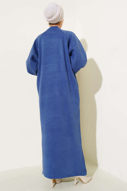 Robe en tricot à manches ballon indigo
