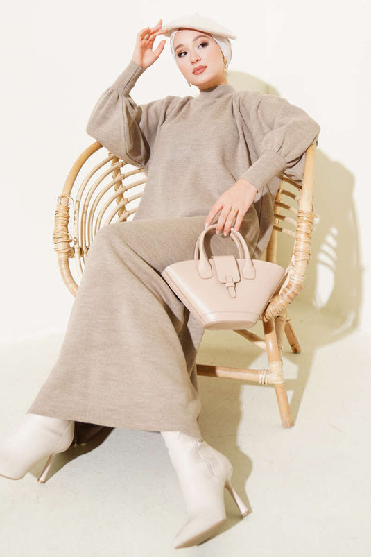 Robe En Tricot À Manches Bouffantes Mink