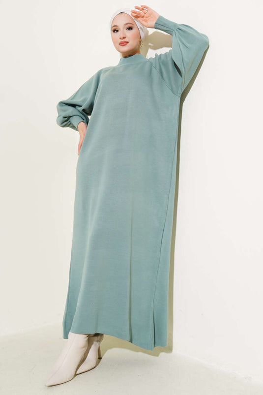 Robe en tricot à manches ballon menthe