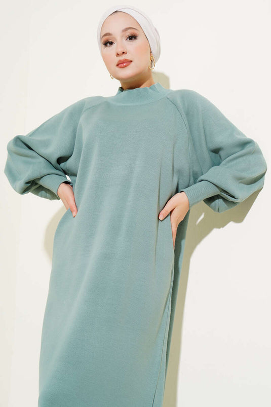 Robe en tricot à manches ballon menthe