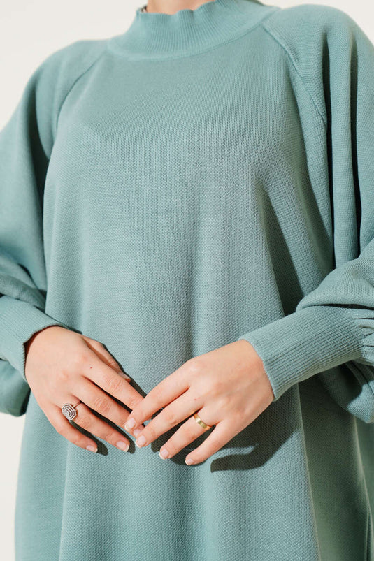 Robe en tricot à manches ballon menthe