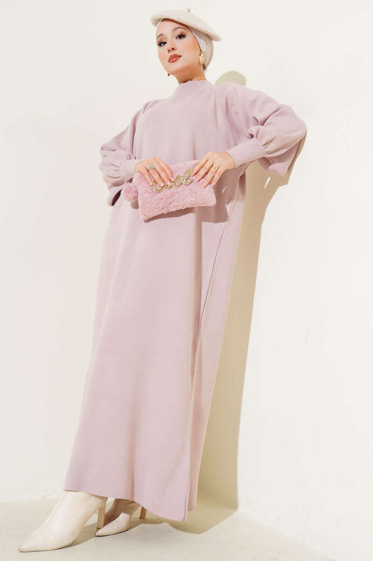 Robe En Maille Rose À Manches Ballon