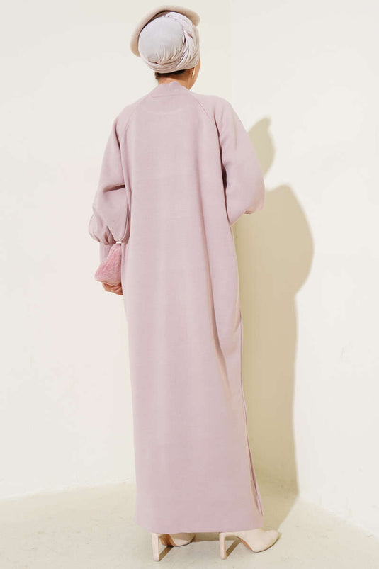 Robe En Maille Rose À Manches Ballon