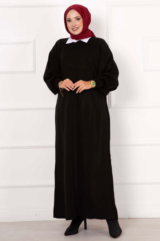 Balloon Sleeve Knit Dress Black