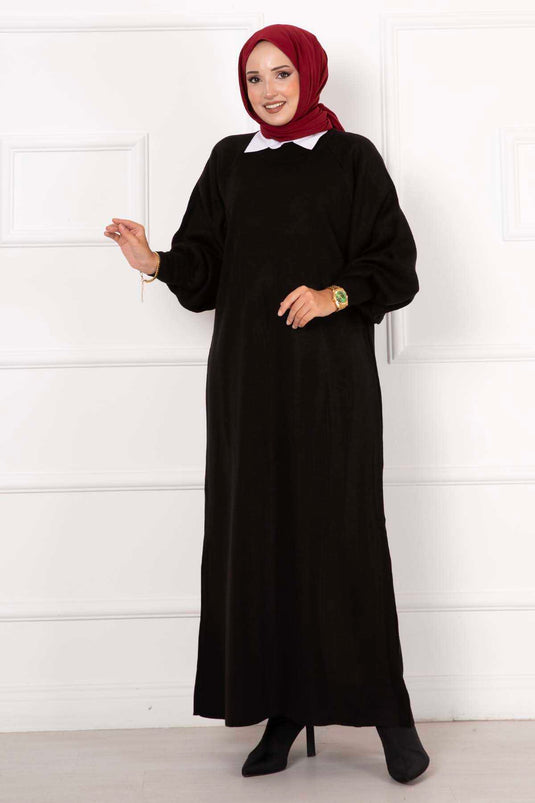 Balloon Sleeve Knit Dress Black