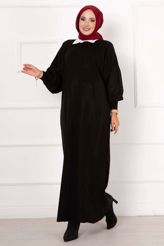 Balloon Sleeve Knit Dress Black