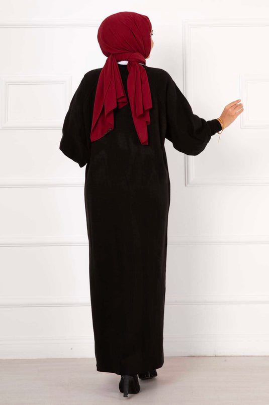 Robe En Maille À Manches Ballon Noir