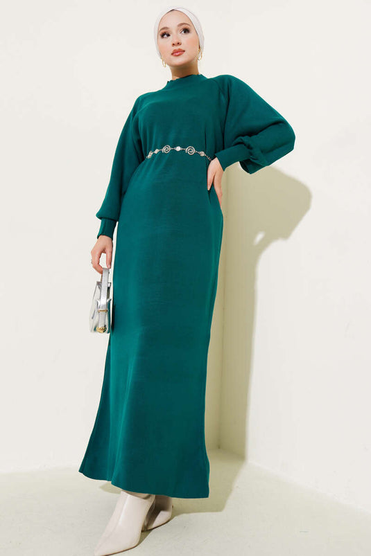 Robe en tricot à manches ballon Émeraude