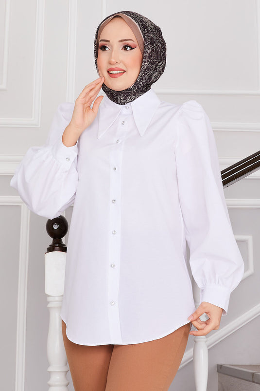 White Balloon Sleeve Tunic
