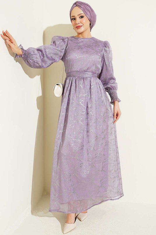 Lila Abendkleid Mit Ballonärmeln