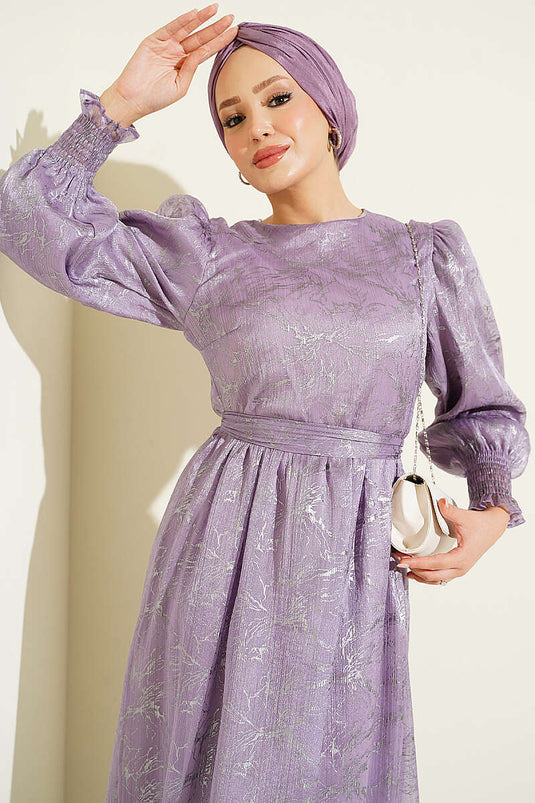 Lila Abendkleid Mit Ballonärmeln