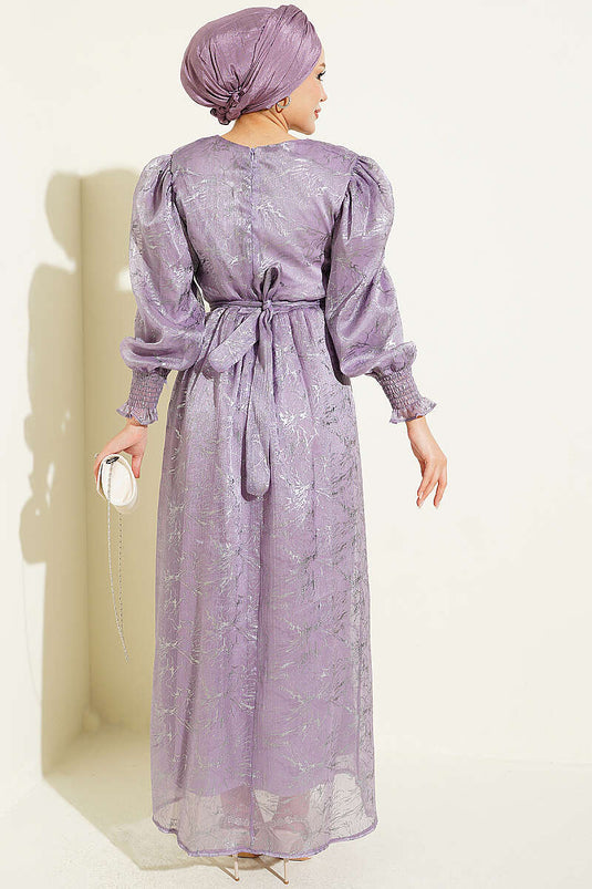 Lila Abendkleid Mit Ballonärmeln