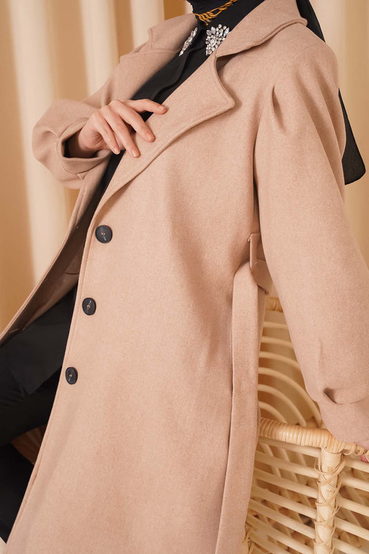 Manteau long en cachemire beige à manches ballon