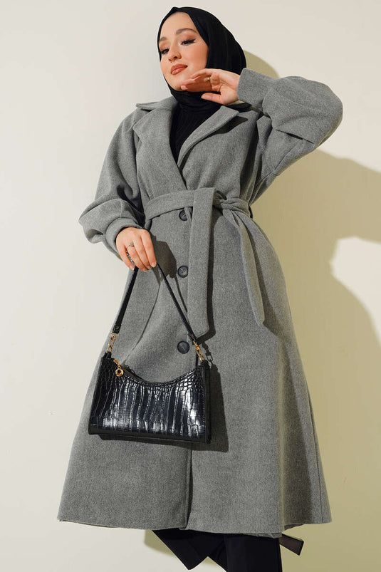 Manteau long en cachemire fumé à manches bouffantes