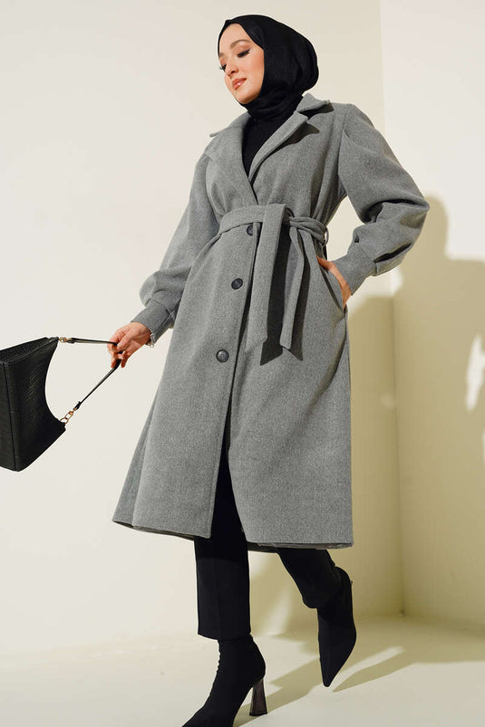 Manteau long en cachemire fumé à manches bouffantes