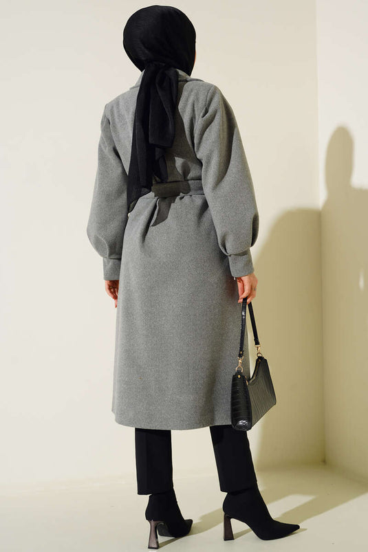 Manteau long en cachemire fumé à manches bouffantes