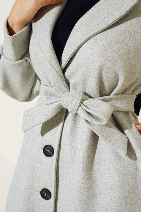 Balloon Sleeve Long Model Gray Cashmere Coat