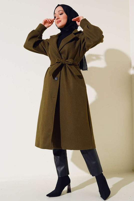 Manteau à manches ballon modèle long kaki Stamp