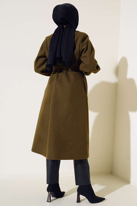 Manteau à manches ballon modèle long kaki Stamp