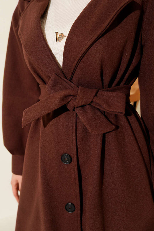 Balon Kollu Uzun Model Kestane Kaşe Kaban