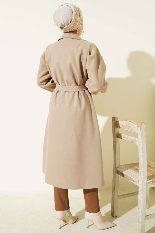 Balloon Sleeve Long Model Latte Cashmere Coat
