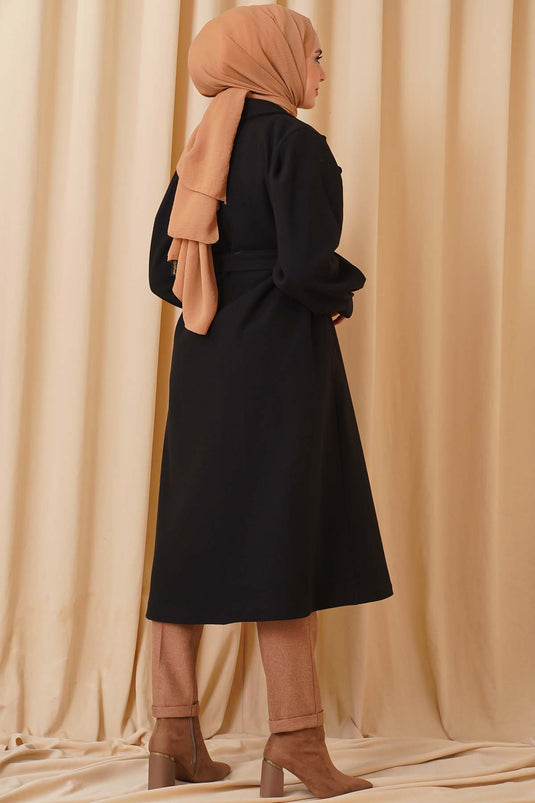 Manteau long en cachemire noir à manches ballon